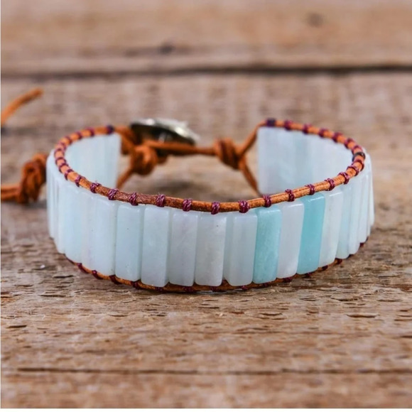 Burton Bushcraft Jewelry - Handmade Bohemian Crystal tube leather bracelet.